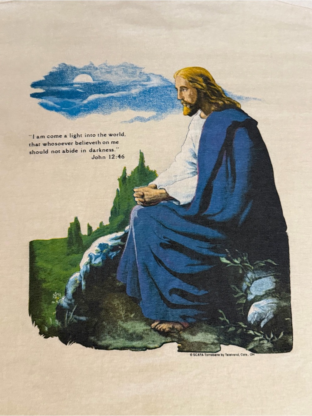 Vintage Jesus Christ John 12:46 Scafa Tornabene T Shirt XL Single Stitch USA - Picture 2 of 12